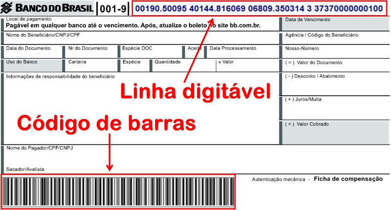 Boleto Bancário com Linha Digitável e Código de Barras