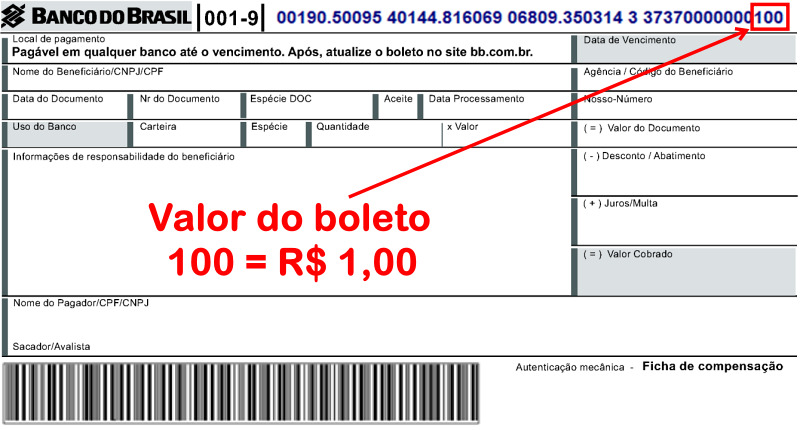Boleto com Linha Digitável e Código de Barras